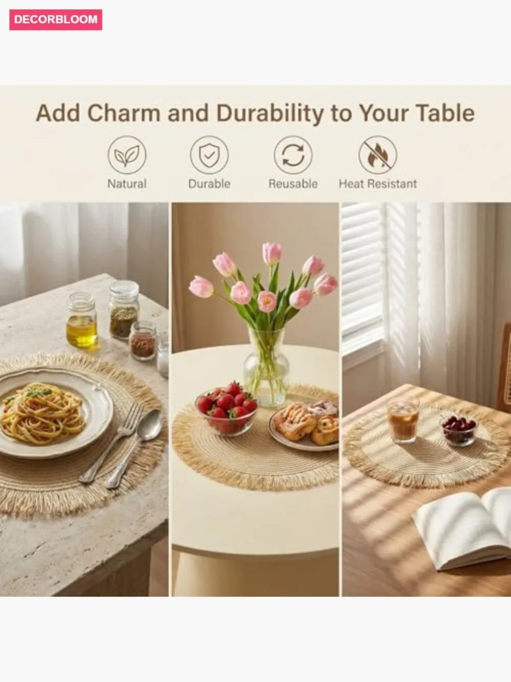 Set of 8 Round Woven Paper Placemats